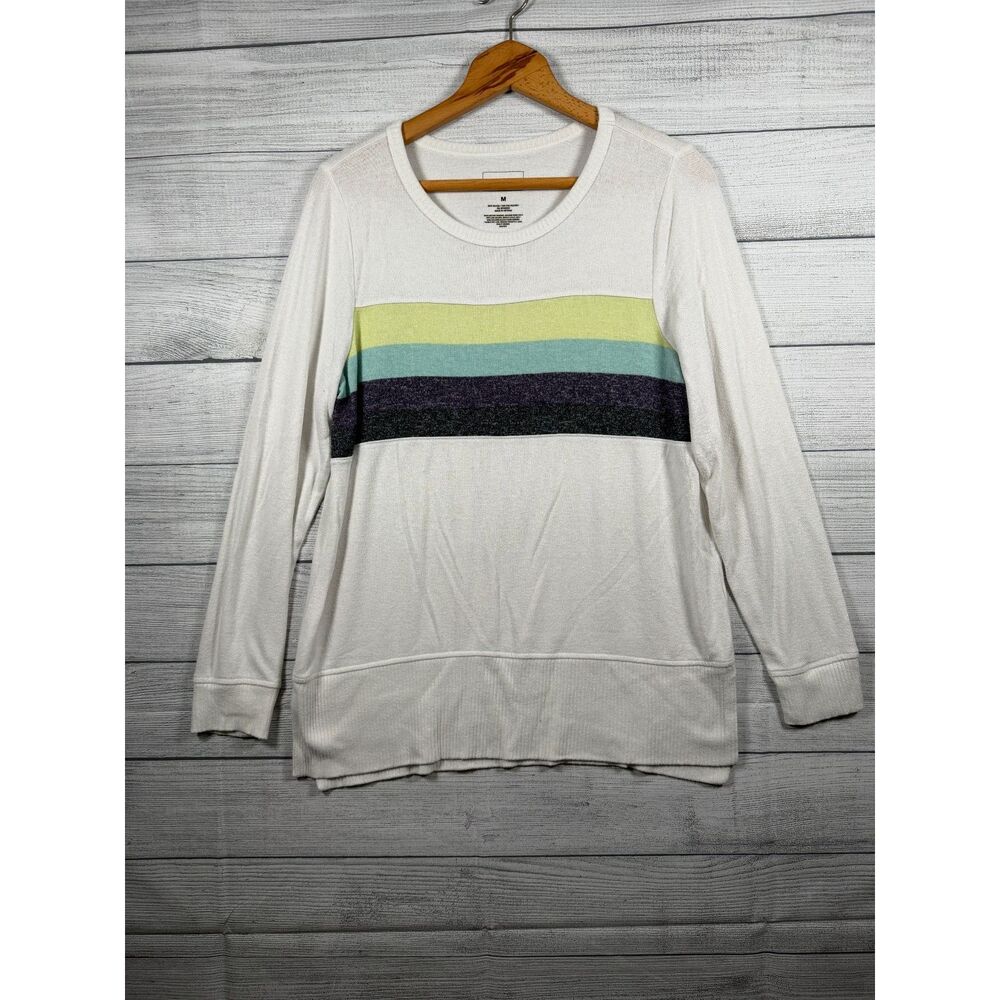 Sonoma Women's Medium White Pastel Colorblock Long Sleeve Knit Top 4295